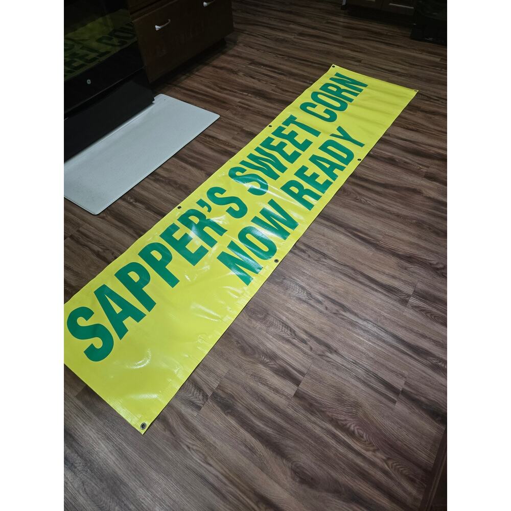 Sappers Sweet Corn Banner Nylon Sign Farm Stand Fleamarket Roadside Advertisemen